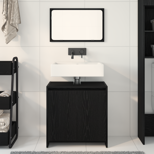 Gabinete de baño  con espejo de madera de roble negro 60x33x61 cm de madera de ingeniería M 4