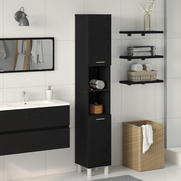 Gabinete de baño  Negro Roble 30x30x179 cm Madera D