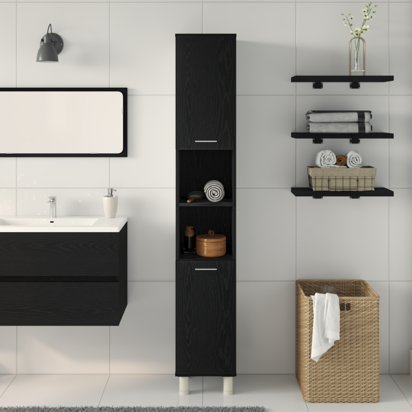 Gabinete de baño  Negro Roble 30x30x179 cm Madera M 4