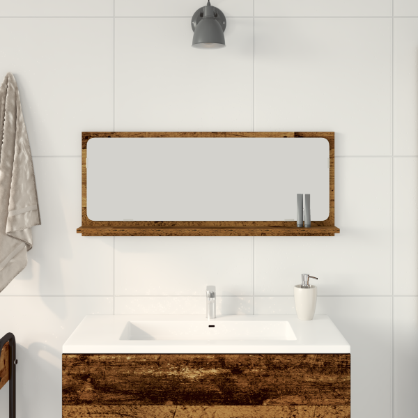 Espejo de baño madera de ingeniería envejecida 90x10.5x37 cm D