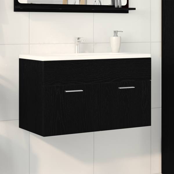 Mueble de baño madera de ingeniería roble negro 90x38.5x46 cm D