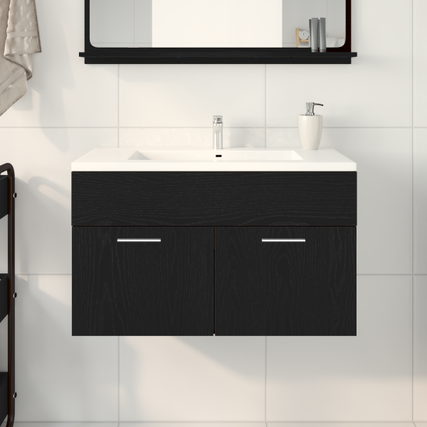 Mueble de baño madera de ingeniería roble negro 90x38.5x46 cm M 4