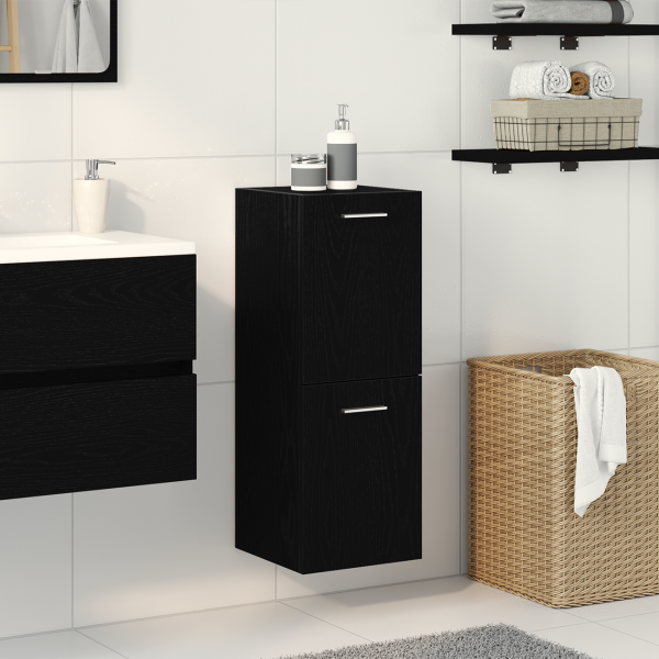 Armario de pared para baño  Negro Roble 30x30x80 cm Madera Fabricada D