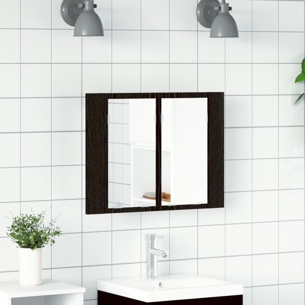 Espejo de baño LED madera ingeniería roble negro 60x12x45 cm D