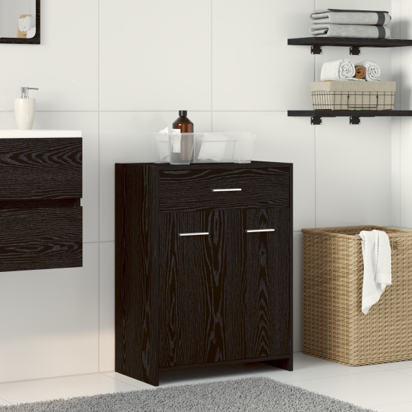 Armario de baño  Negro Roble 60x33x80 cm Madera D