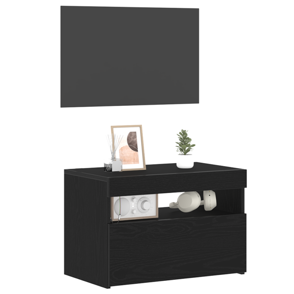 Armários de TV com luzes LED 2 pcs Carvalho Preto 60x35x40 cm Madeira de Engenharia M 3