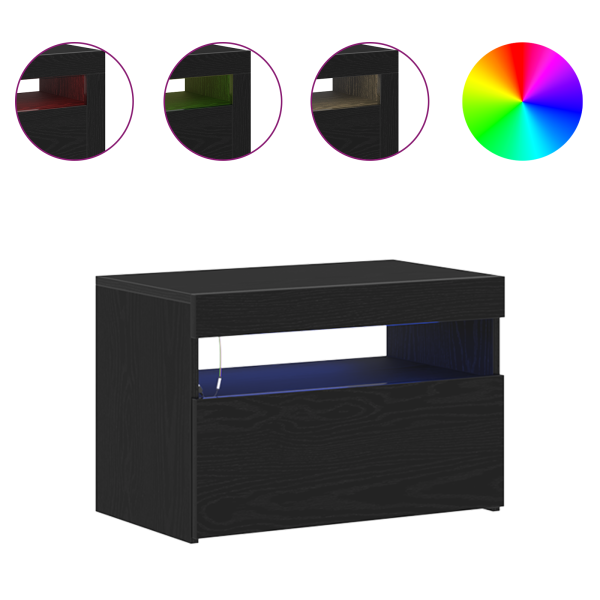 Armários de TV com luzes LED 2 pcs Carvalho Preto 60x35x40 cm Madeira de Engenharia M 4