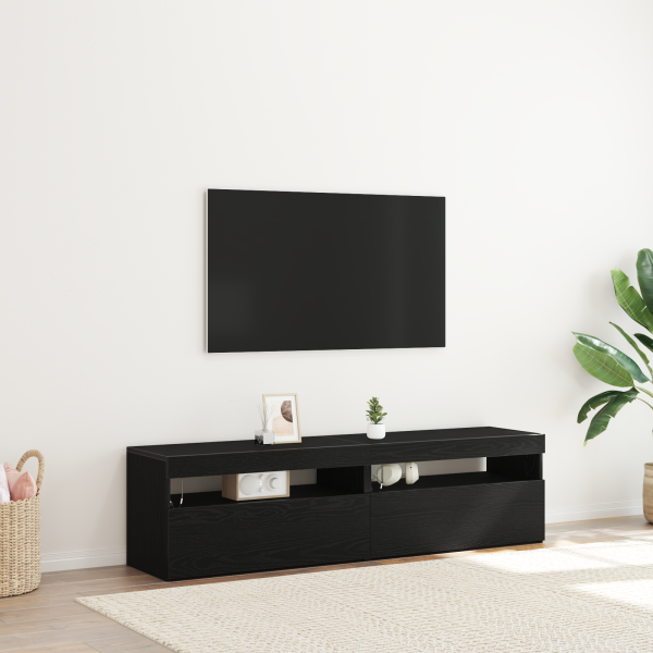 Muebles para TV con luces LED 2 pcs Roble Negro 75x35x40 cm Madera elaborada D
