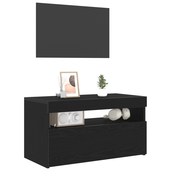 Armários de TV com luzes de LED 2 pcs Carvalho preto 75x35x40 cm Madeira engenheirada M 3