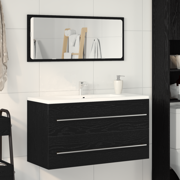 Mueble de lavabo con espejo madera roble negro 90x45x1.5 cm D