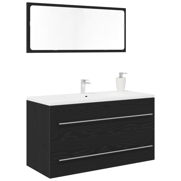 Mueble de lavabo con espejo madera roble negro 90x45x1.5 cm M 3