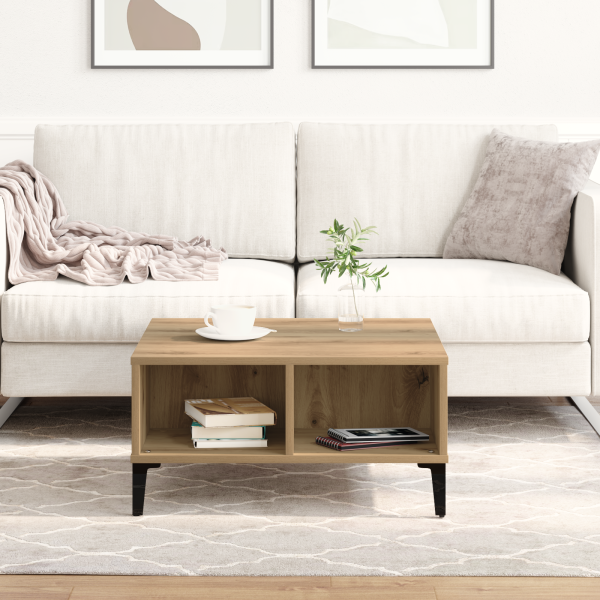 Mesa de Café  Carvalho Artesanal 60x60x30 cm Madeira de Engenharia M 4