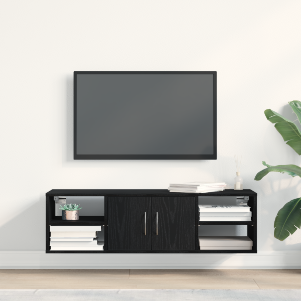 Estante de pared madera ingeniería roble negro 140x41x75 cm M 4