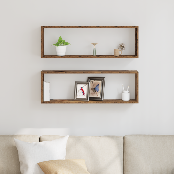 Conjunto de 2 Prateleiras de Parede  em Madeira Antiga 80x15x26 cm em Madeira de Engenharia M 4