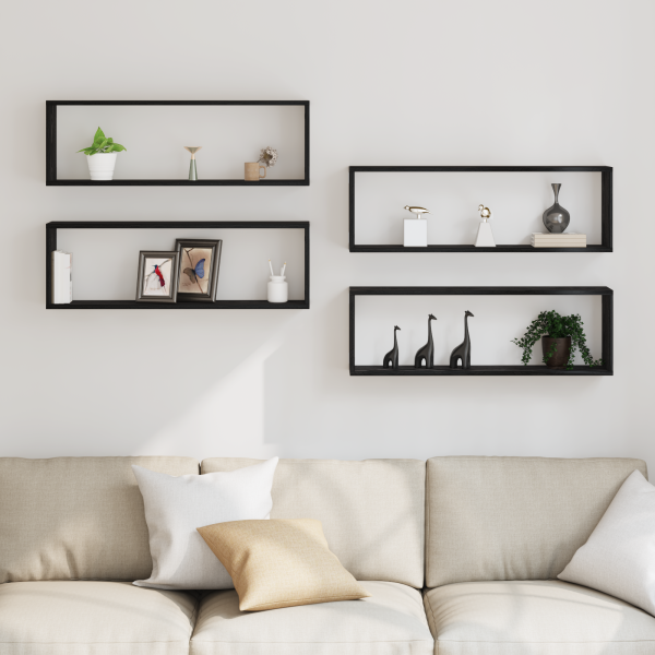 Estantes de pared  4 pcs Negro Roble 80x15x26 cm Madera hecha M 4