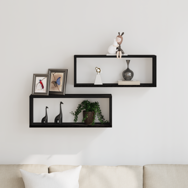 Estanterías de pared  2 paquetes Roble negro 60x15x23 cm Hechas de madera contrachapada M 4