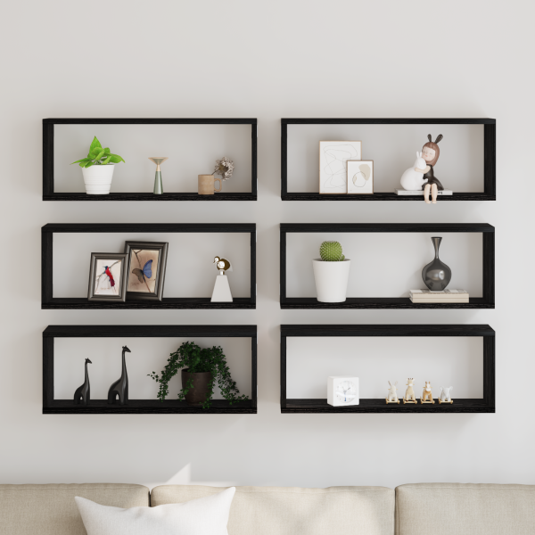 Estanterías de pared 6 uds madera roble negro 80x15x26 cm M 4