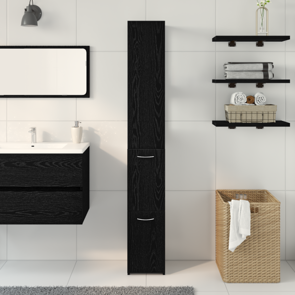 Armario de baño  Negro Roble 25x25x170 cm Madera de Ingeniera M 4