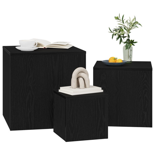 Set de mesas apilables 3 uds madera ingeniería roble negro M 3