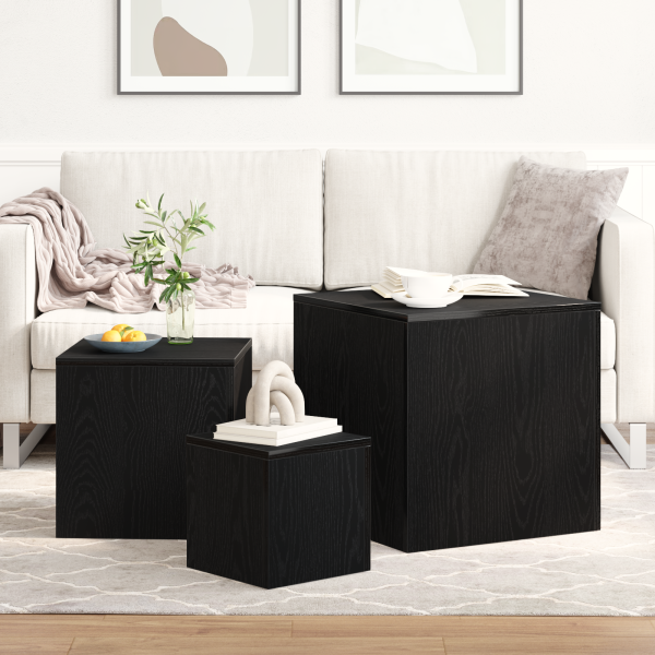 Set de mesas apilables 3 uds madera ingeniería roble negro M 4