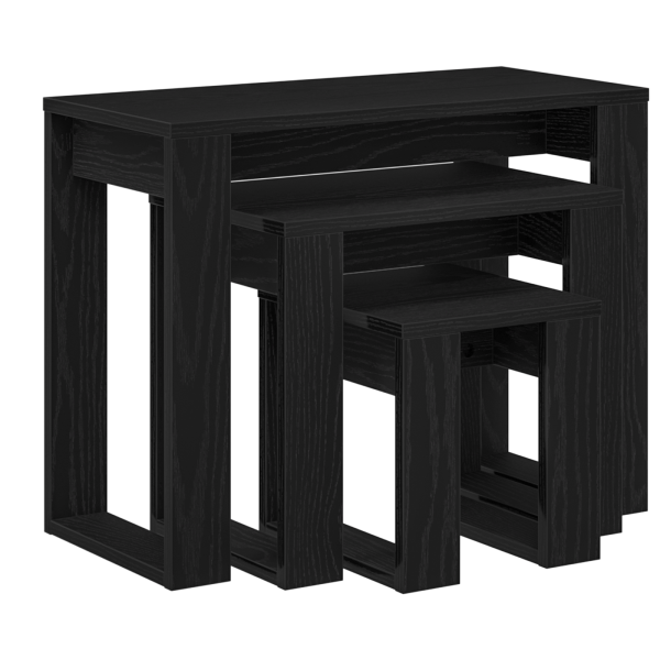 Set de mesas apilables 3 uds madera ingeniería roble negro M 2