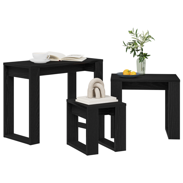 Set de mesas apilables 3 uds madera ingeniería roble negro M 3