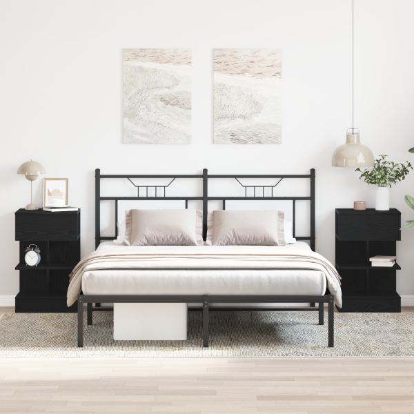 Mesitas de noche 2 uds madera ingeniería roble negro 40x35x65cm D