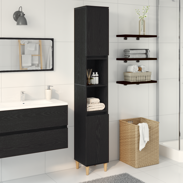 Mueble de baño madera de ingeniería roble negro 30x30x190 cm D