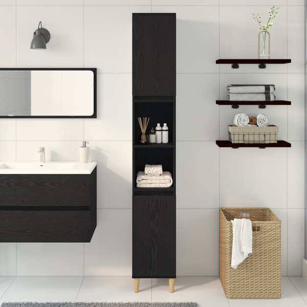 Mueble de baño madera de ingeniería roble negro 30x30x190 cm M 4