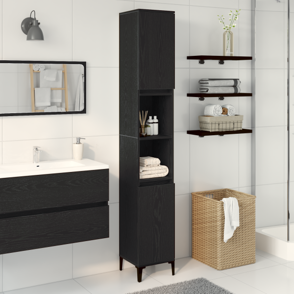 Mueble de baño madera de ingeniería roble negro 30x30x190 cm D