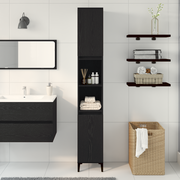 Mueble de baño madera de ingeniería roble negro 30x30x190 cm M 4