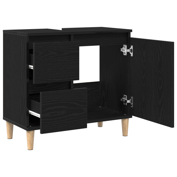 Mueble de lavabo madera de ingeniería roble negro 65x33x60 cm M 5