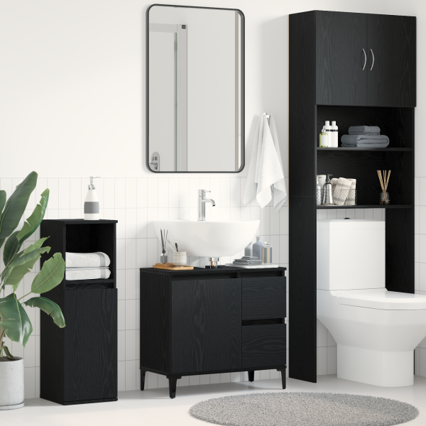 Gabinete de lavabo  Negro Roble 65x33x60 cm Madera compacta D