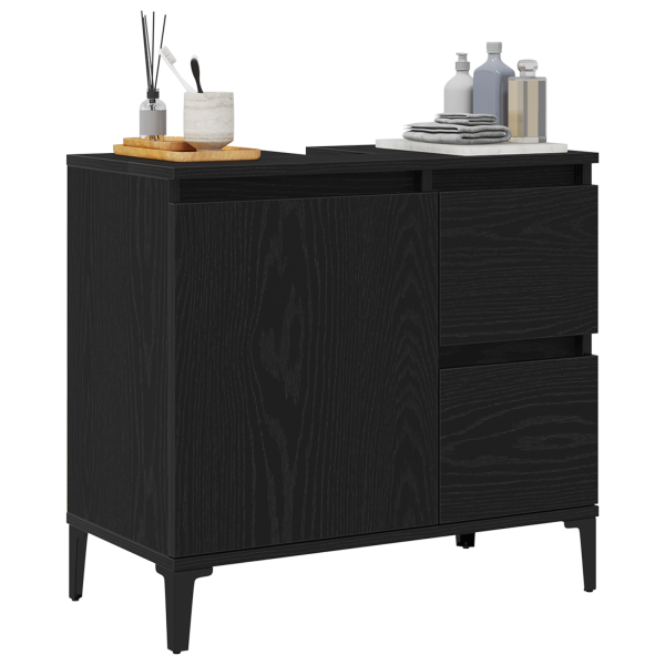Gabinete de lavabo  Negro Roble 65x33x60 cm Madera compacta M 3