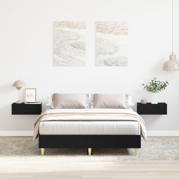 Estructura de cama madera ingeniería roble negro 120x190 cm D