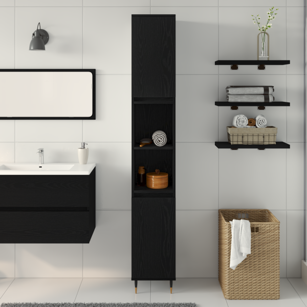 Mueble de baño madera de ingeniería roble negro 30x30x190 cm M 4