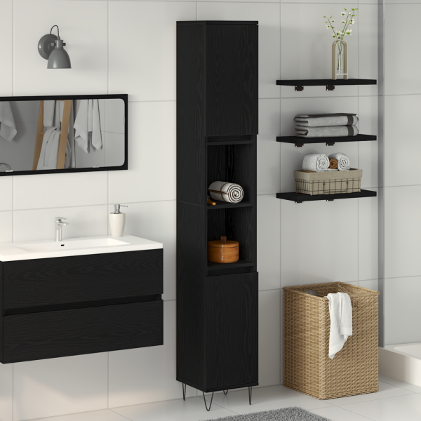 Mueble de baño madera de ingeniería roble negro 30x30x190 cm D