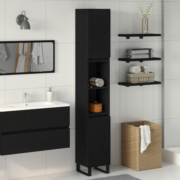 Mueble de baño madera de ingeniería roble negro 30x30x190 cm D
