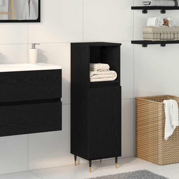 Mueble de baño madera de ingeniería roble negro 30x30x190 cm D