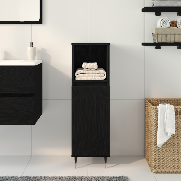 Mueble de baño madera de ingeniería roble negro 30x30x190 cm M 4