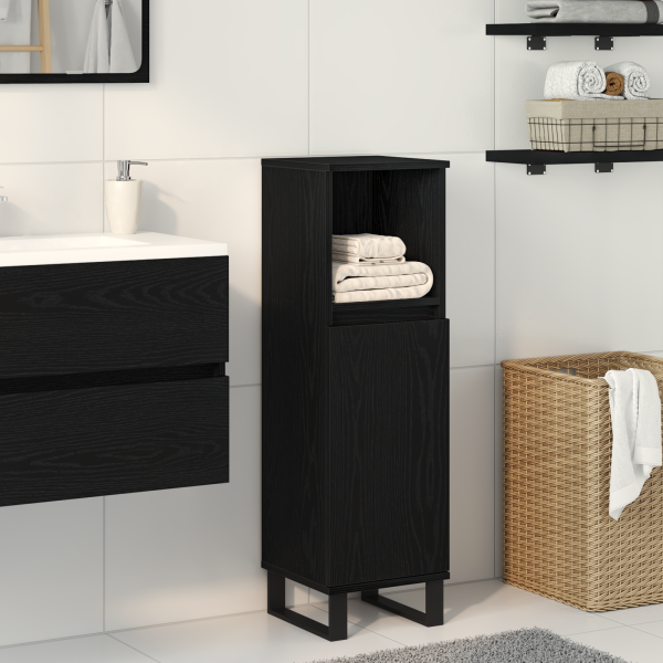 Mueble de baño madera de ingeniería roble negro 30x30x190 cm D