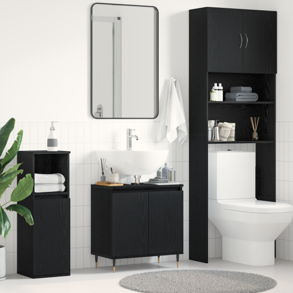 Mueble de lavabo madera de ingeniería roble negro 58x33x60 cm D