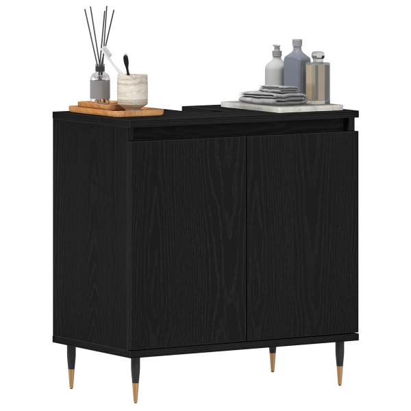 Mueble de lavabo madera de ingeniería roble negro 58x33x60 cm M 3