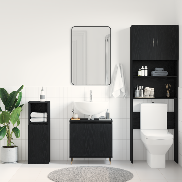 Mueble de lavabo madera de ingeniería roble negro 58x33x60 cm M 4