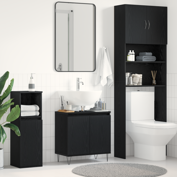 Mueble de lavabo madera de ingeniería roble negro 58x33x60 cm D