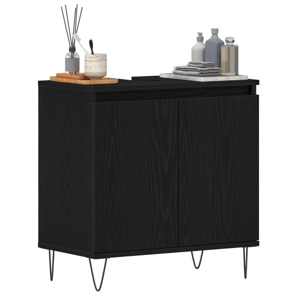 Mueble de lavabo madera de ingeniería roble negro 58x33x60 cm M 3