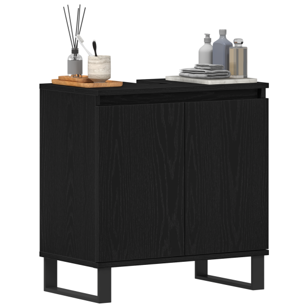 Mueble de lavabo madera de ingeniería roble negro 58x33x60 cm M 3