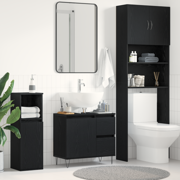 Mueble de lavabo madera de ingeniería roble negro 58x33x60 cm D