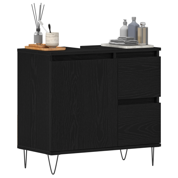 Mueble de lavabo madera de ingeniería roble negro 58x33x60 cm M 3