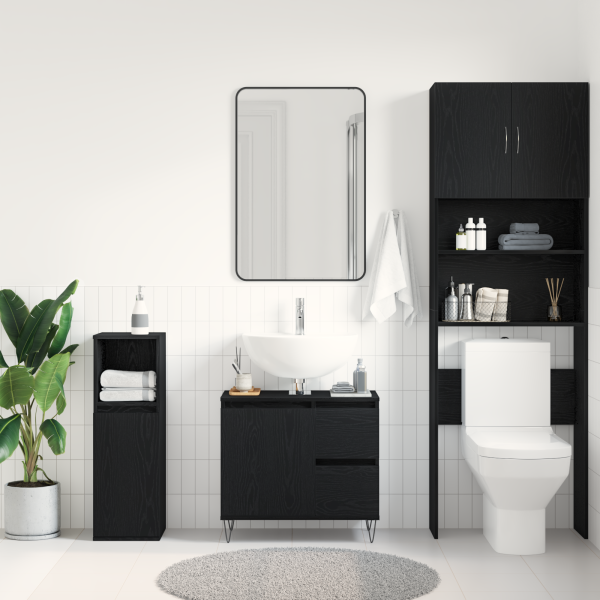 Mueble de lavabo madera de ingeniería roble negro 58x33x60 cm M 4